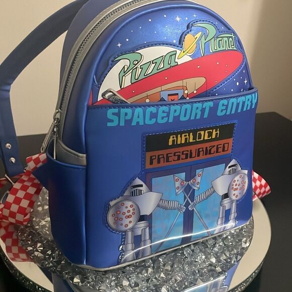 Disney Pixar Toy Story loungefly blue pizza planet mini bookbag back pack - Picture 3 of 11